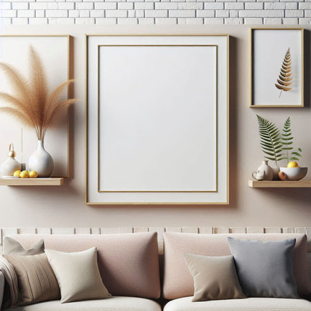 Mock up poster frame in interior background, Scandinavian style, 3d render