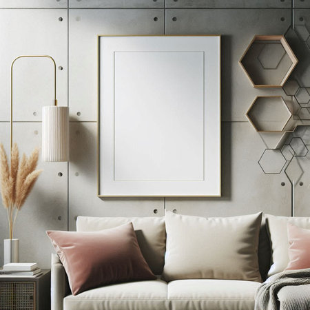 Mock up poster frame in interior background, Scandinavian style, 3D renderの写真素材