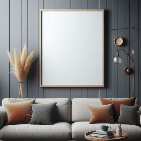 Mock up poster frame in interior background, Scandinavian style, 3d render
