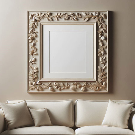 Mock up frame in interior background. 3d render illustration.の写真素材