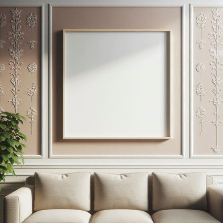 Mock up poster frame in classic interior background, 3d render illustration