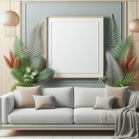 Mock up poster frame in interior background, 3D render illustration