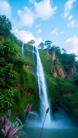 Beautiful waterfall in the mountains of Vietnam, Hanoi.の写真素材
