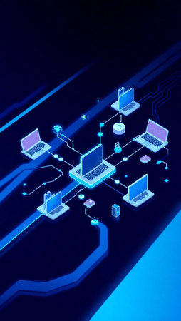 Computer network on blue background, 3d rendering. Computer digital drawing.