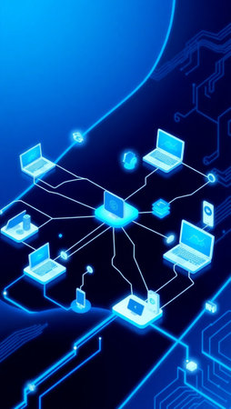 computer network on a blue background, 3d render, digital illustration