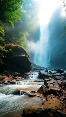 Waterfall in the forest at sunrise. Beautiful nature scene. Beauty in nature.