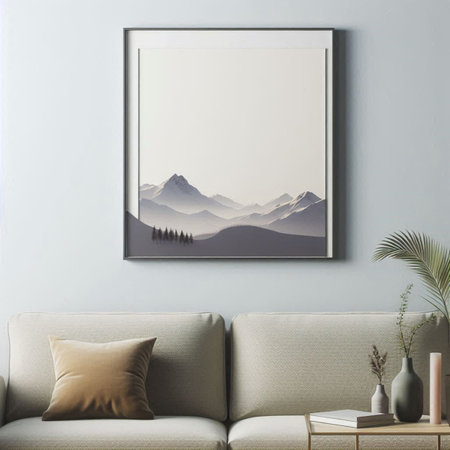 Mock up poster frame in interior background, 3d render illustration