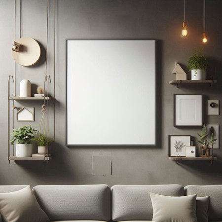 Mock up poster frame in interior background, Scandinavian style, 3D render