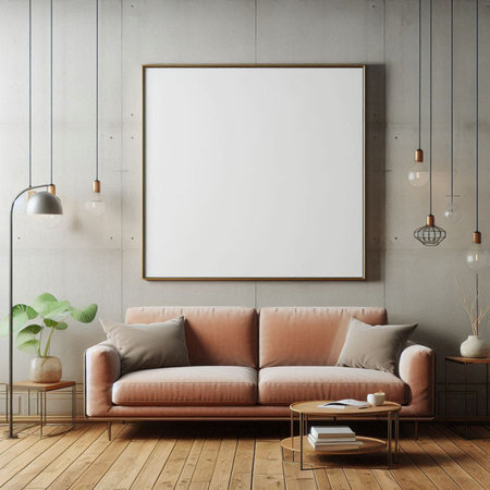 Mock up poster frame in modern interior background, 3d renderの写真素材
