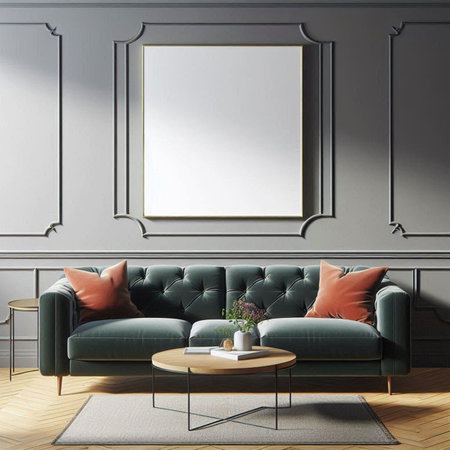 Mock up poster frame in interior background, Scandinavian style, 3D renderの写真素材