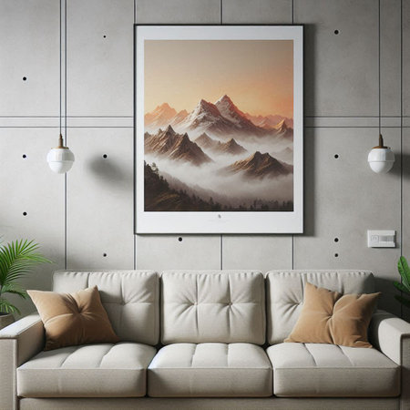 Modern living room interior with a picture on the wall. 3d rendering