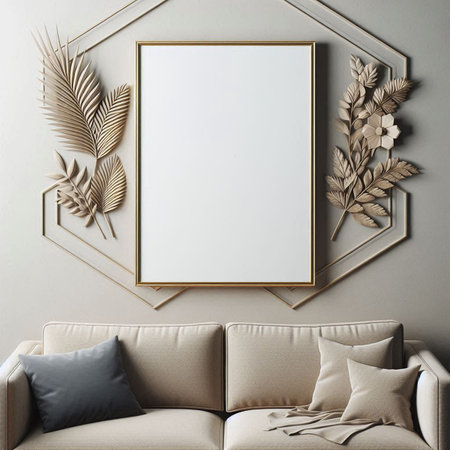 Mockup poster frame in interior background, 3d render illustration