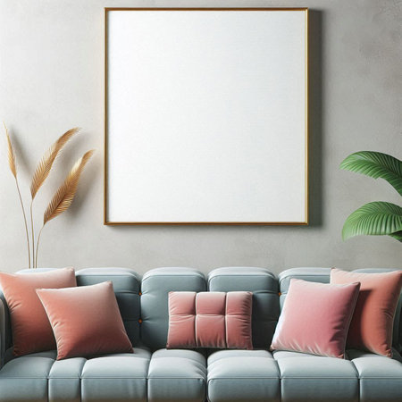 Mock up poster frame in interior background, 3D render illustration