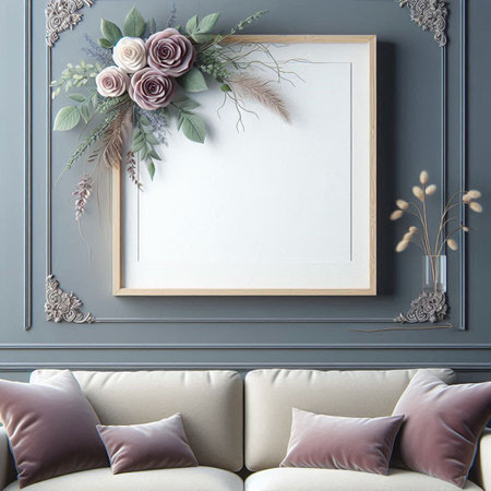Mock up blank frame in classic interior background, 3d render