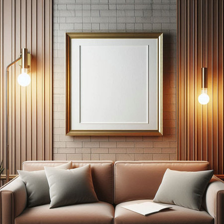 Mock up poster frame in interior background, 3D render illustration