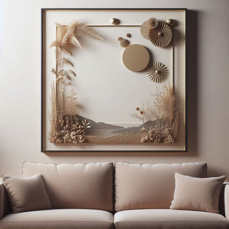 Interior of modern living room with sofa and mock up poster frame