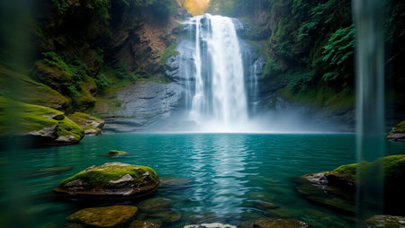 Waterfall in the jungle, Bali, Indonesia. Long exposureの写真素材