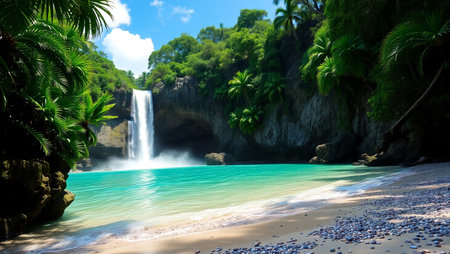 Tropical waterfall in El Nido, Palawan, Philippinesの写真素材