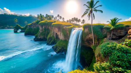 Tropical waterfall on the island of Bali, Indonesia.の写真素材