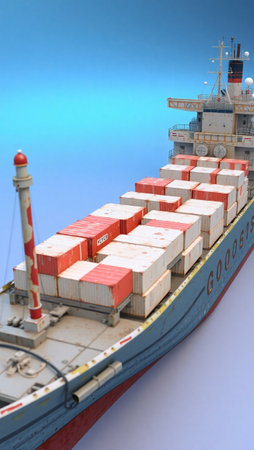 Cargo ship with containers in the sea, closeup of photoの写真素材