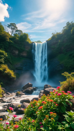 Beautiful waterfall in the forest. Summer landscape. Waterfall in the forest.の写真素材