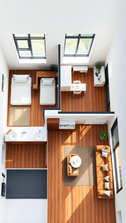 interior of modern house, view from the window. Nobody inside