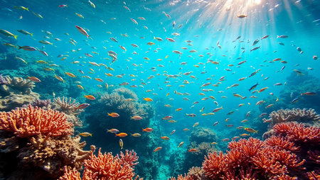 Coral reef and fish in the Red Sea. Egypt, Africaの写真素材