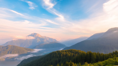 Panoramic view of mountain landscape.の写真素材