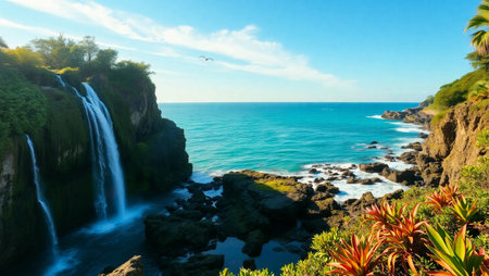 Beautiful waterfall on the beach.の写真素材