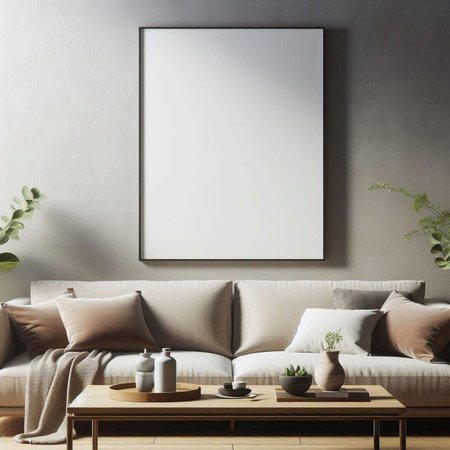 Mock up poster frame in interior background, Scandinavian style, 3D render