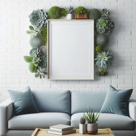 Mockup poster frame in interior background, 3d render illustrationの写真素材