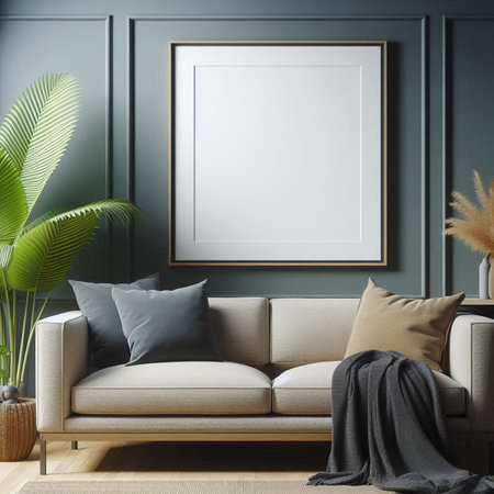 Mock up poster frame in interior background, Scandinavian style. 3d render