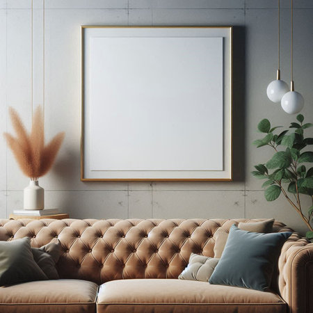 Mock up poster frame in modern interior background, 3d render