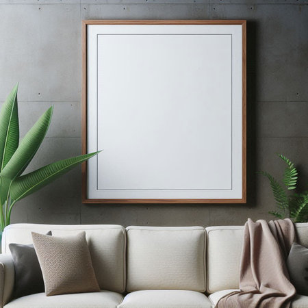 Mock up poster frame in modern living room interior, 3d render