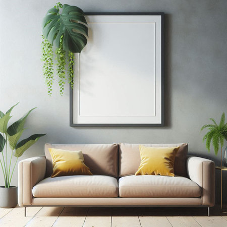 Mock up poster frame in modern interior background, 3D render