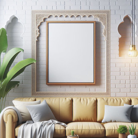 Mock up poster frame in interior background, 3D render illustration