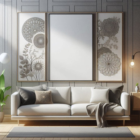 Mock up poster frame in Scandinavian style interior. 3d render