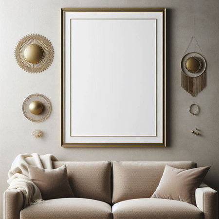 Mock up poster frame in interior background, 3d render illustration
