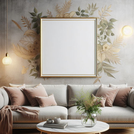 Mock up poster frame in interior background, Scandinavian style, 3D render