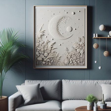 Mock up poster frame in living room interior, 3d render