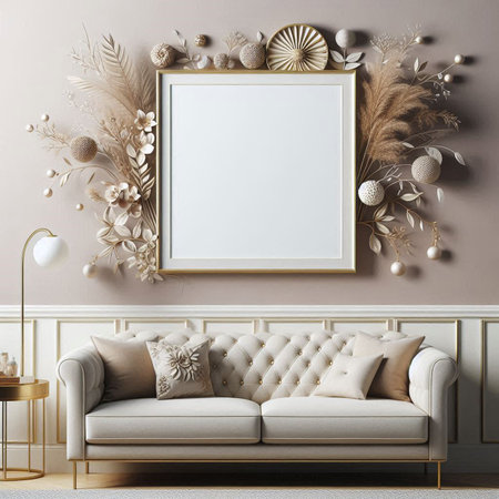 Mock up poster frame in interior background, 3D render illustration