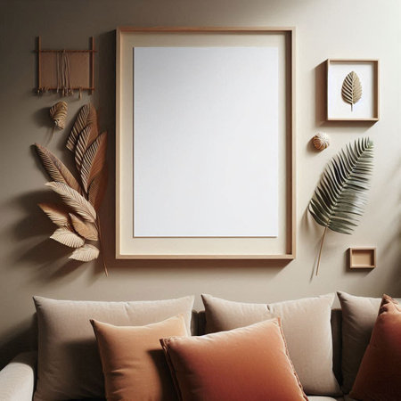 Mock up poster frame in interior background, Scandinavian style, 3d render