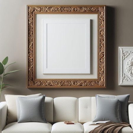 Mockup poster frame in interior background, 3d render illustrationの写真素材