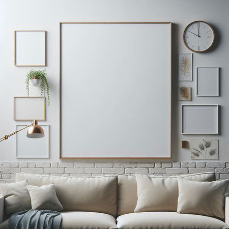 Mock up poster frame in interior background, 3d render illustration
