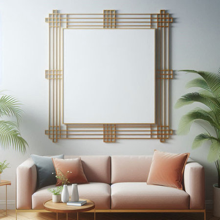 Mock up poster frame in modern interior background, 3D render