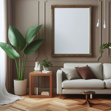 Mock up poster frame in classic interior background, 3d render