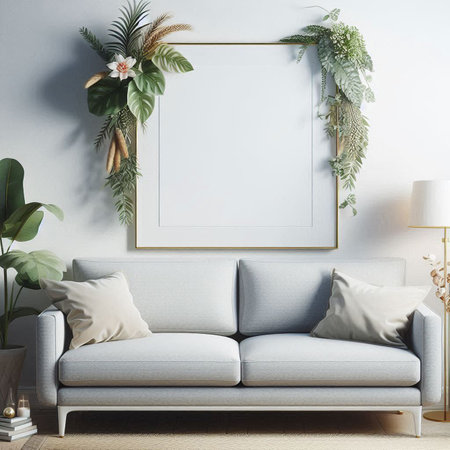Mock up poster frame in modern interior background, 3d render