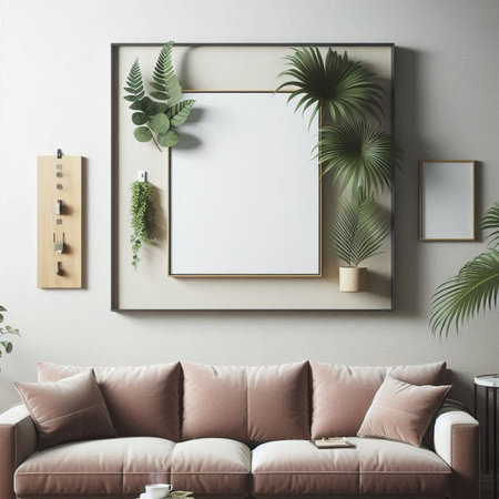 Mock up poster frame in modern interior background, 3d renderの写真素材