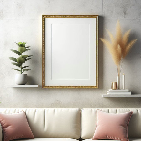 Mock up poster frame in interior background, 3D render illustration