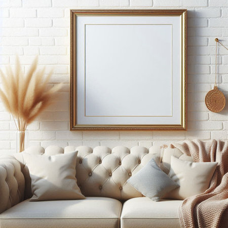 Mock up poster frame in interior background, 3d render illustrationの写真素材